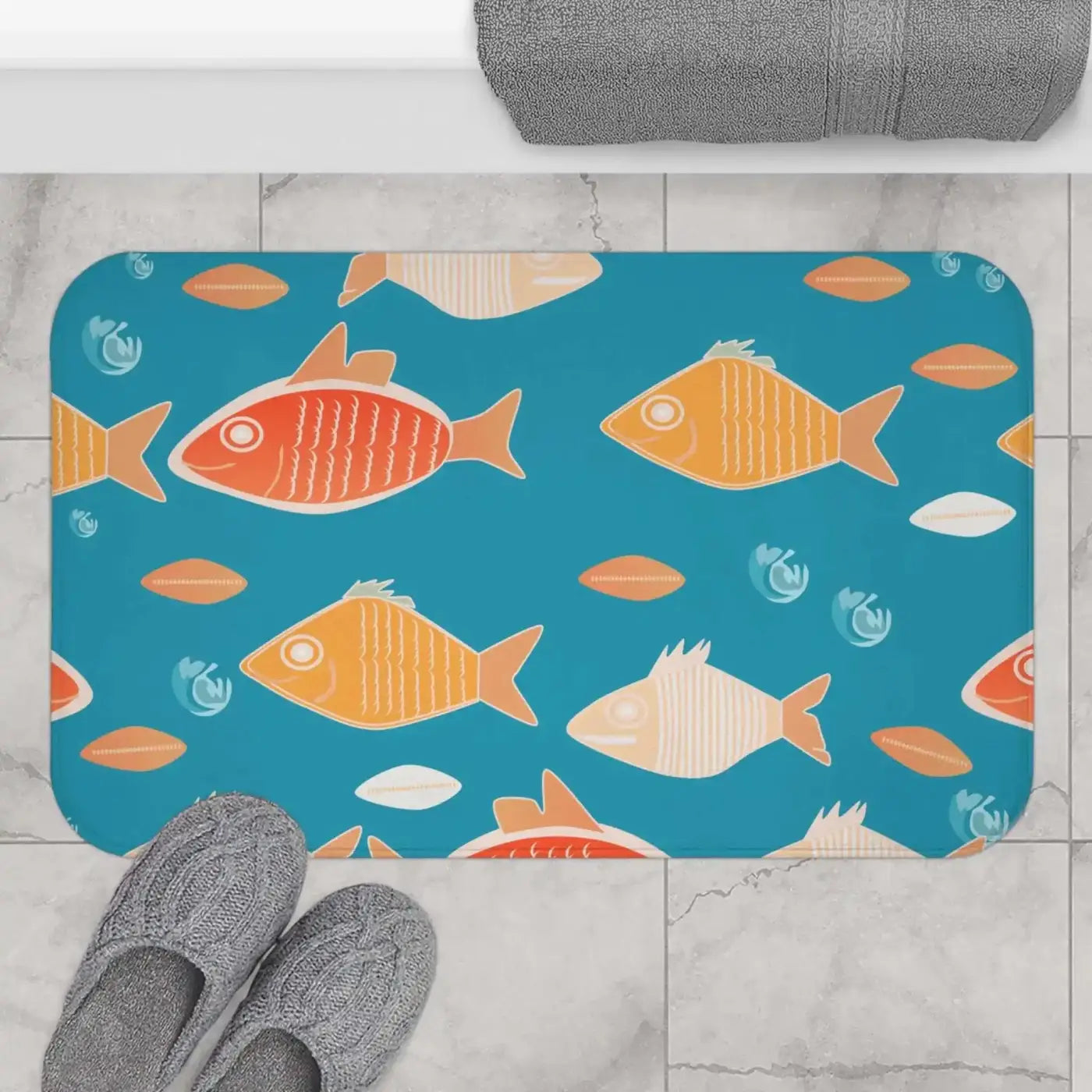 Fish Pattern Bath Mat - Soft Aquatic Bathroom Decor - DipaliZ