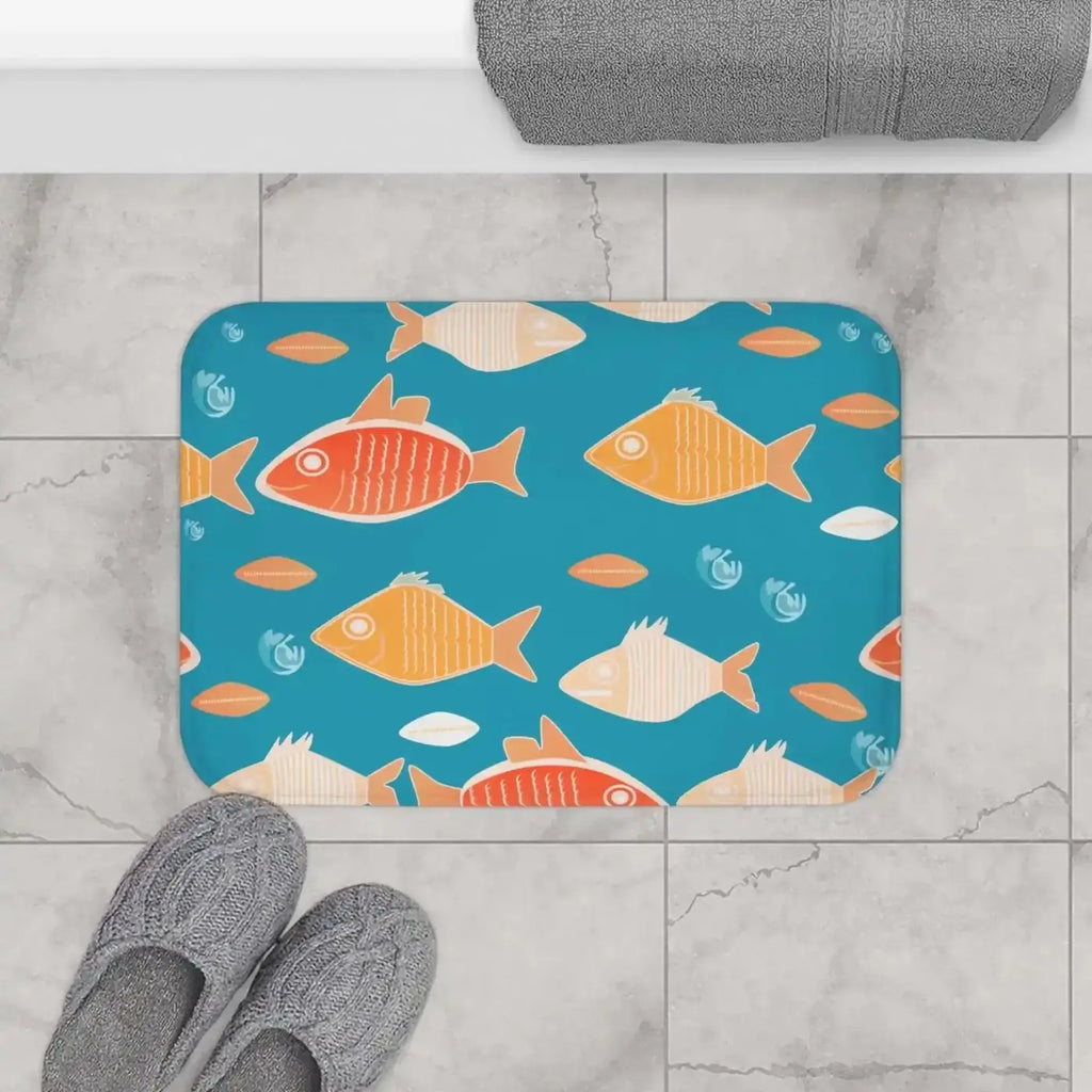 Fish Pattern Bath Mat - Soft Aquatic Bathroom Decor - DipaliZ