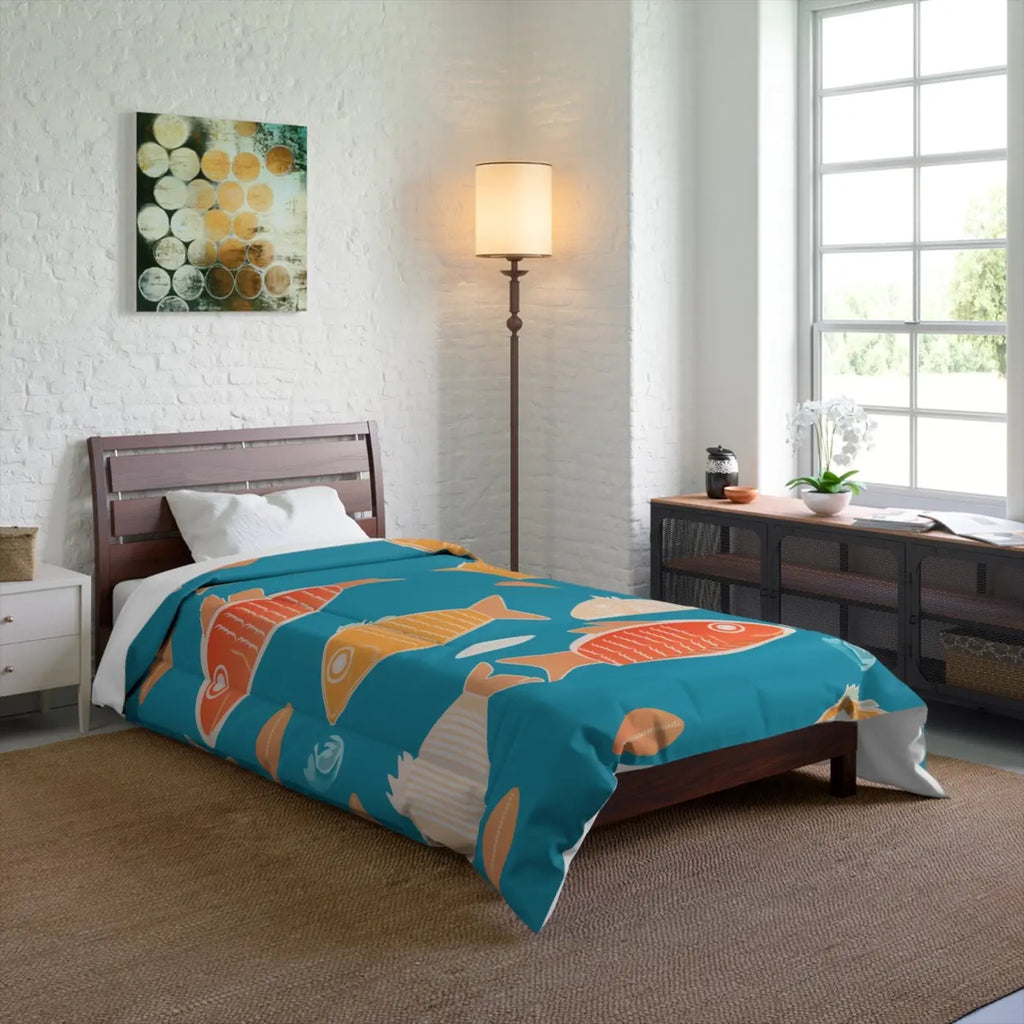 Fishes Comforter - Cozy Ocean Design for Bedroom - DipaliZ