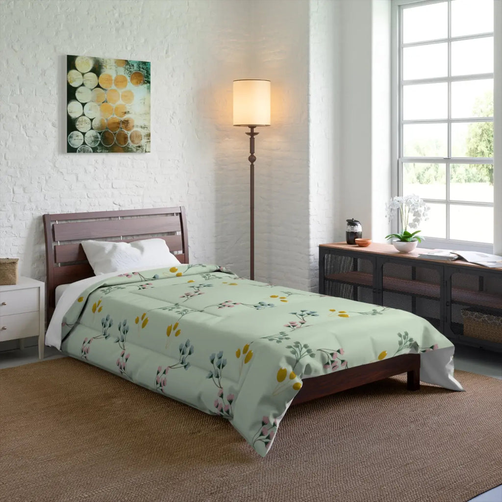 Floral Green Comforter - Soft Polyester Bedding - DipaliZ