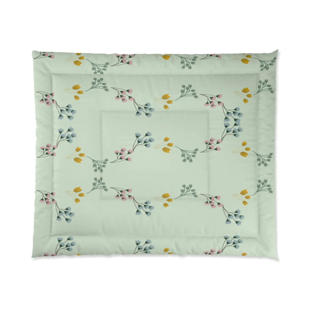 Floral Green Comforter - Soft Polyester Bedding - DipaliZ