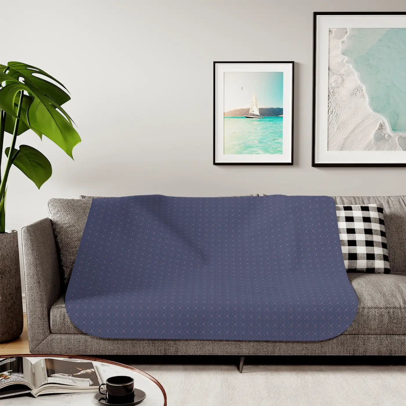 Floral Blue Sherpa Blanket - Cozy Polyester Throw - DipaliZ