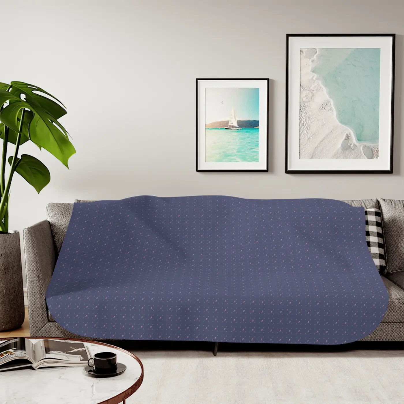 Floral Blue Sherpa Blanket - Cozy Polyester Throw - DipaliZ