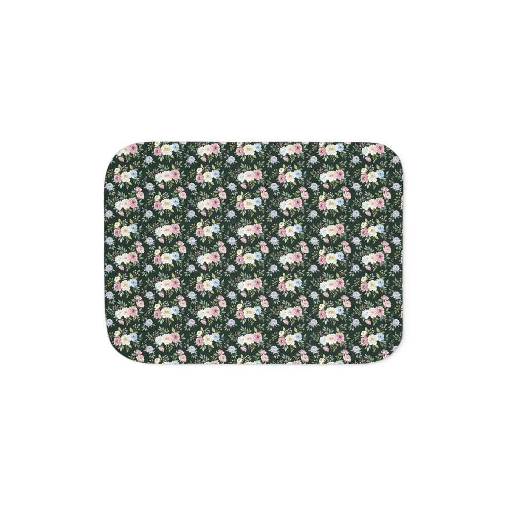 Floral Sherpa Blanket - Dark Green Pattern - DipaliZ