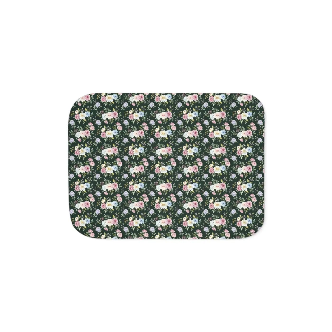 Floral Sherpa Blanket - Dark Green Pattern - DipaliZ