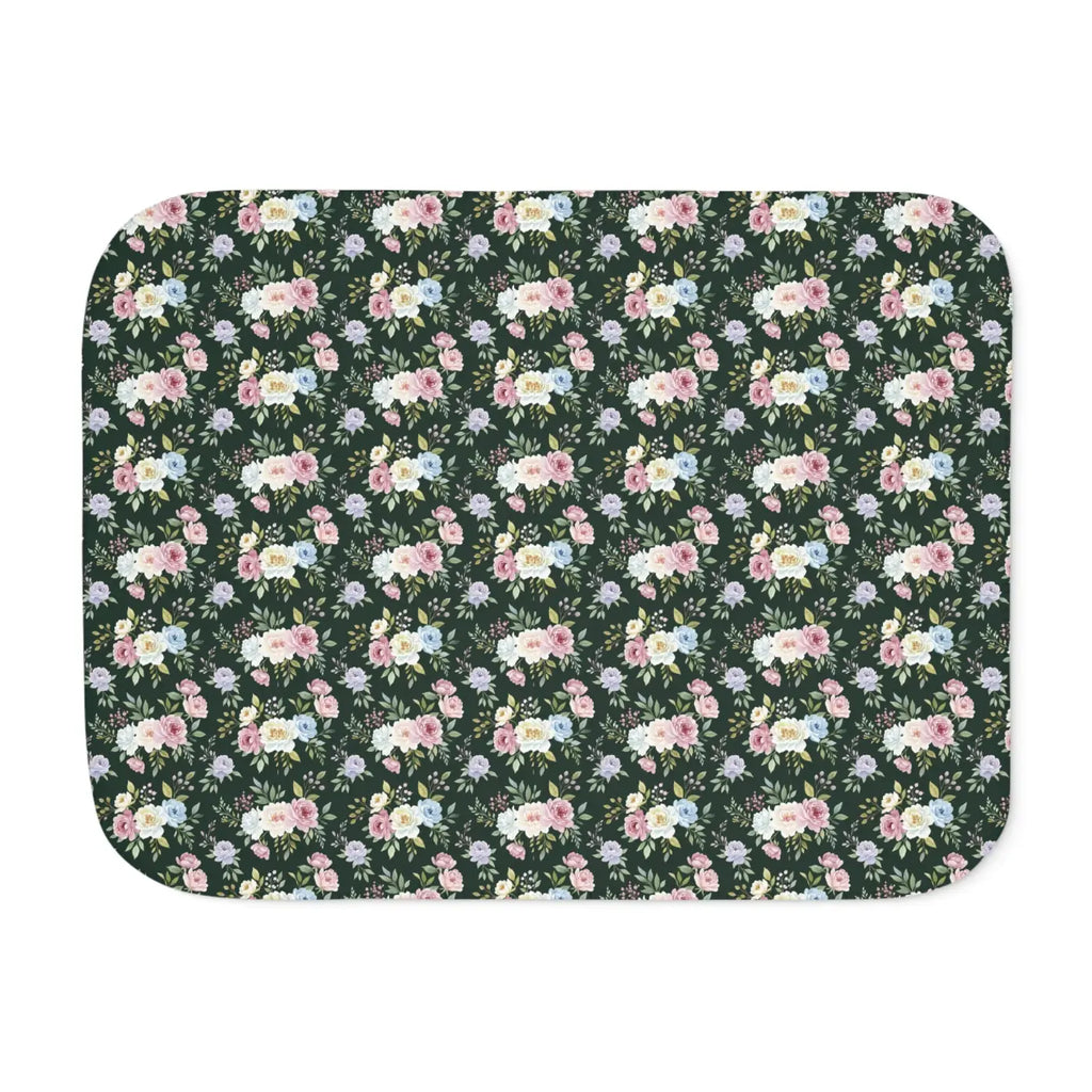 Floral Sherpa Blanket - Dark Green Pattern - DipaliZ