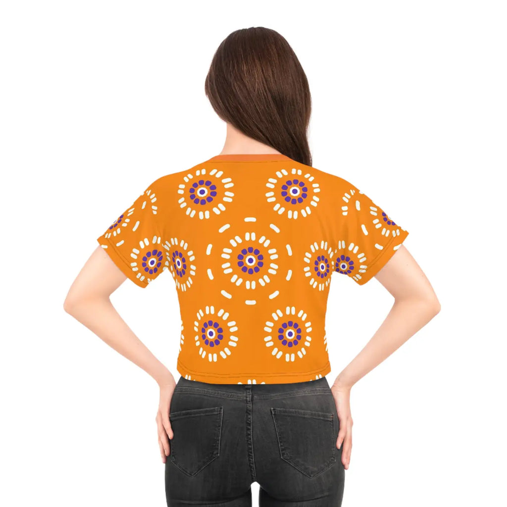 Floral Pattern Crop Tee - Orange AOP Design - DipaliZ