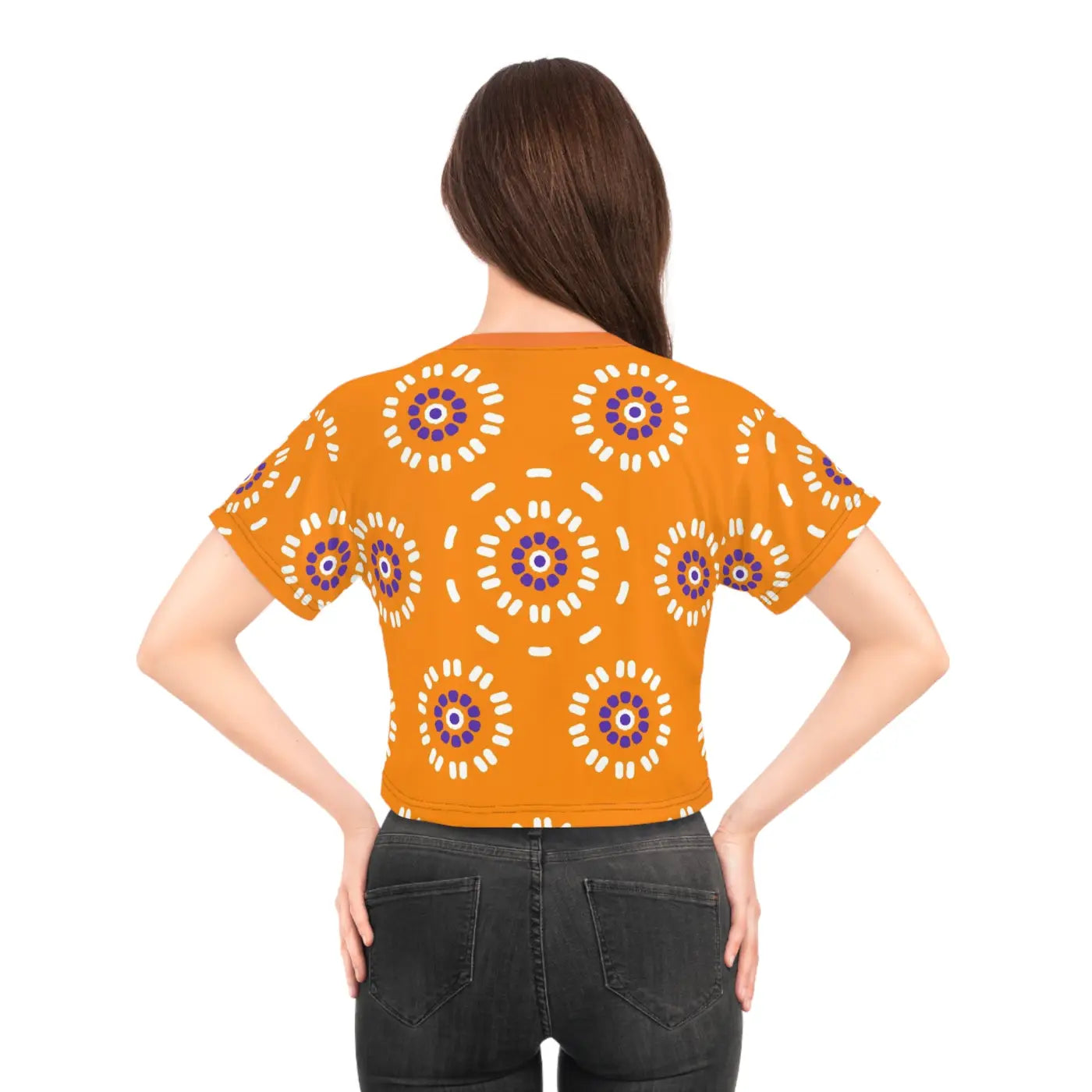 Floral Pattern Crop Tee - Orange AOP Design - DipaliZ