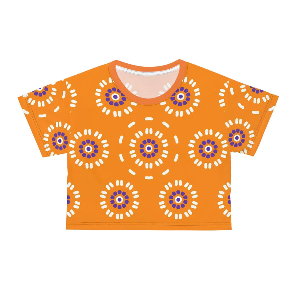 Floral Pattern Crop Tee - Orange AOP Design - DipaliZ