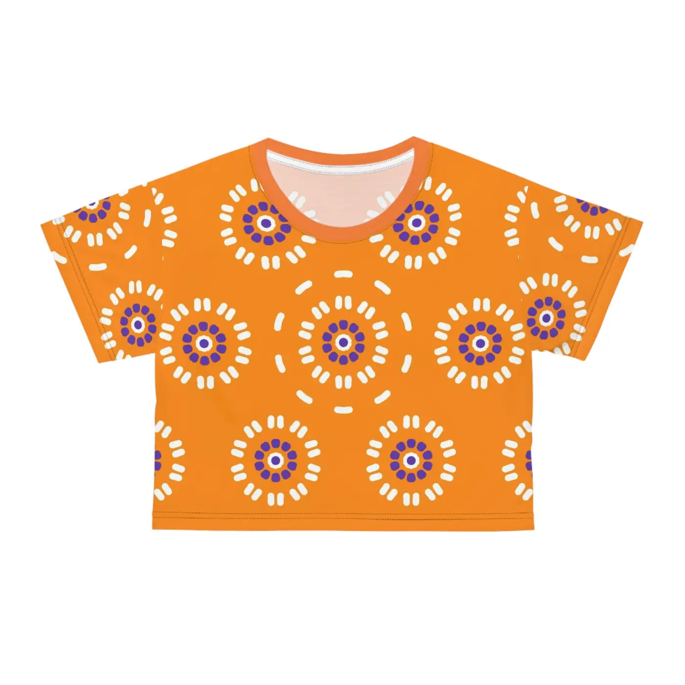 Floral Pattern Crop Tee - Orange AOP Design - DipaliZ