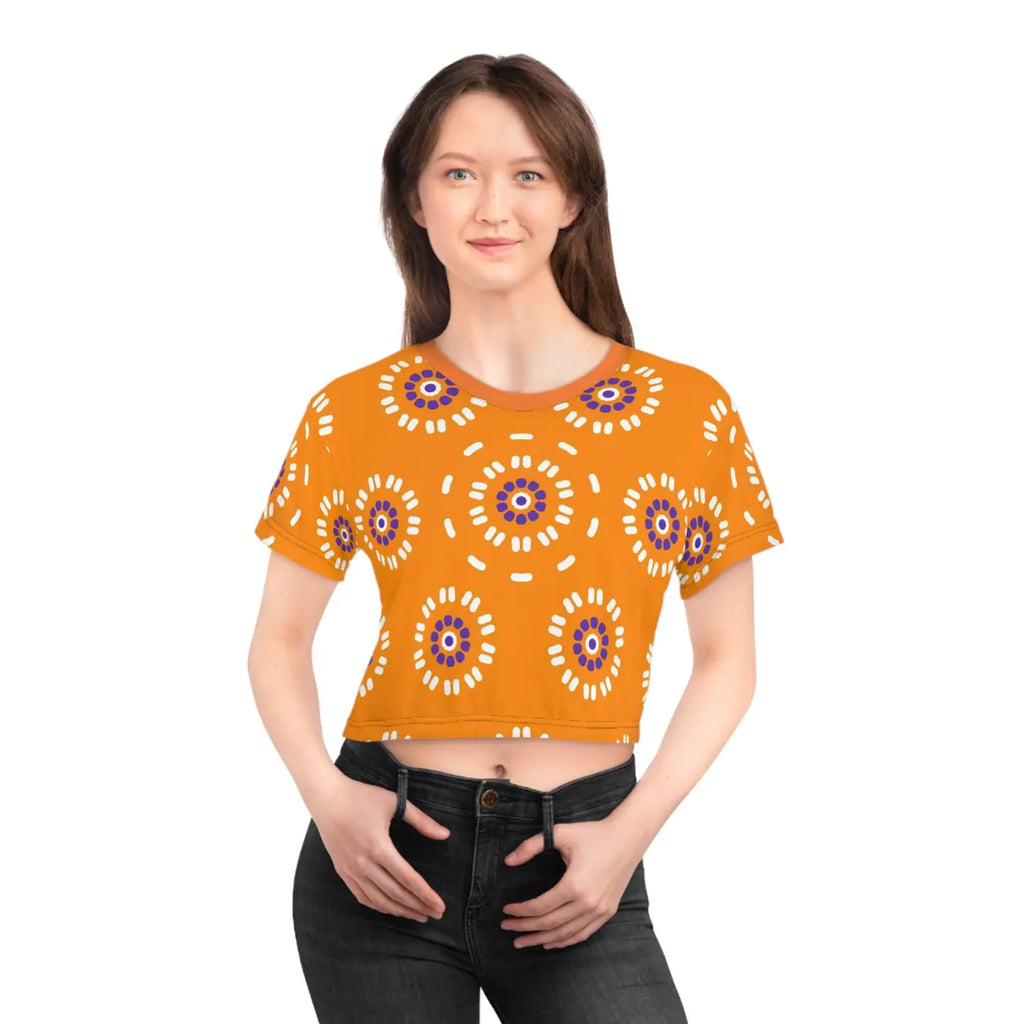 Floral Pattern Crop Tee - Orange AOP Design - DipaliZ