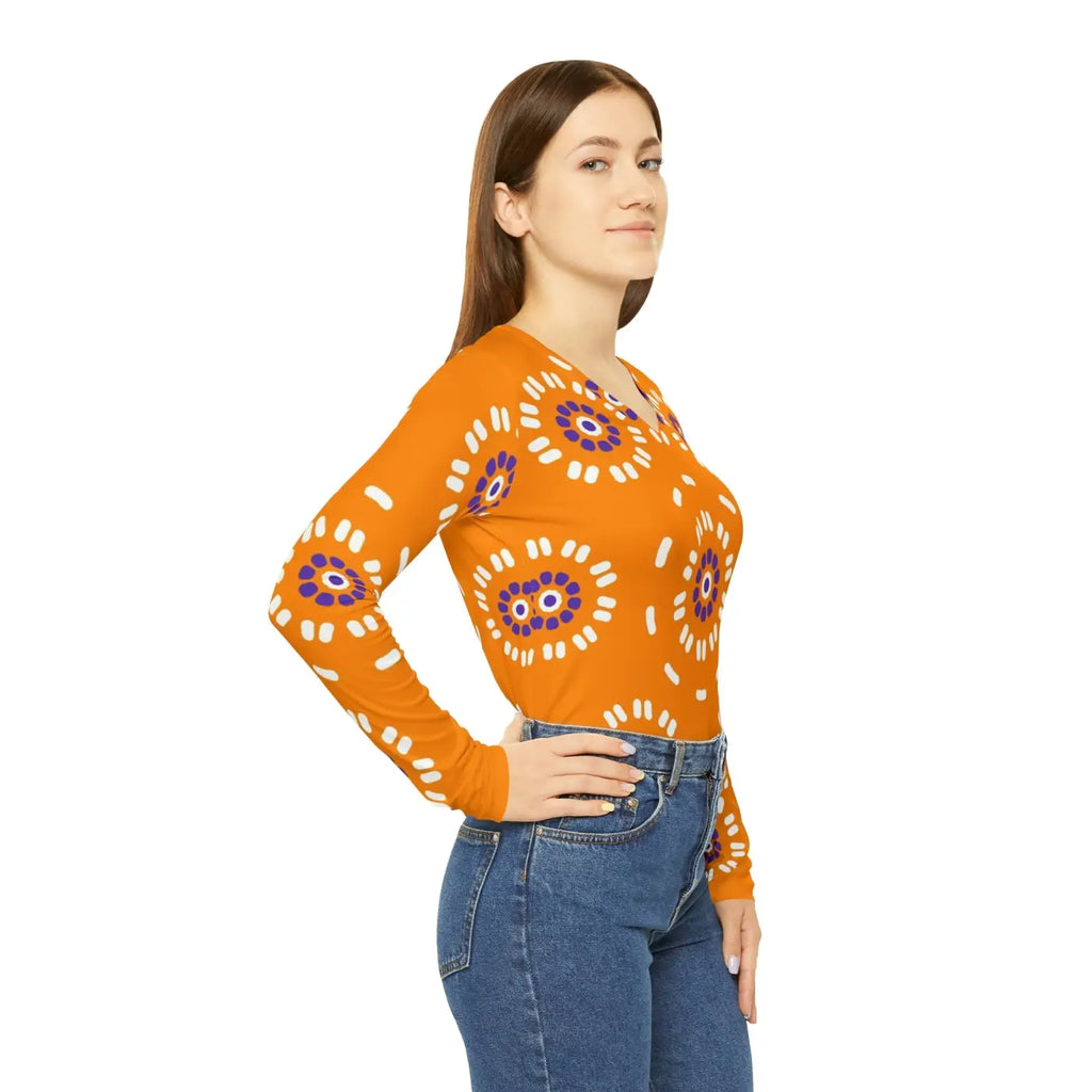 Orange Women's Tee - Floral Pattern V Neck Design - DipaliZ