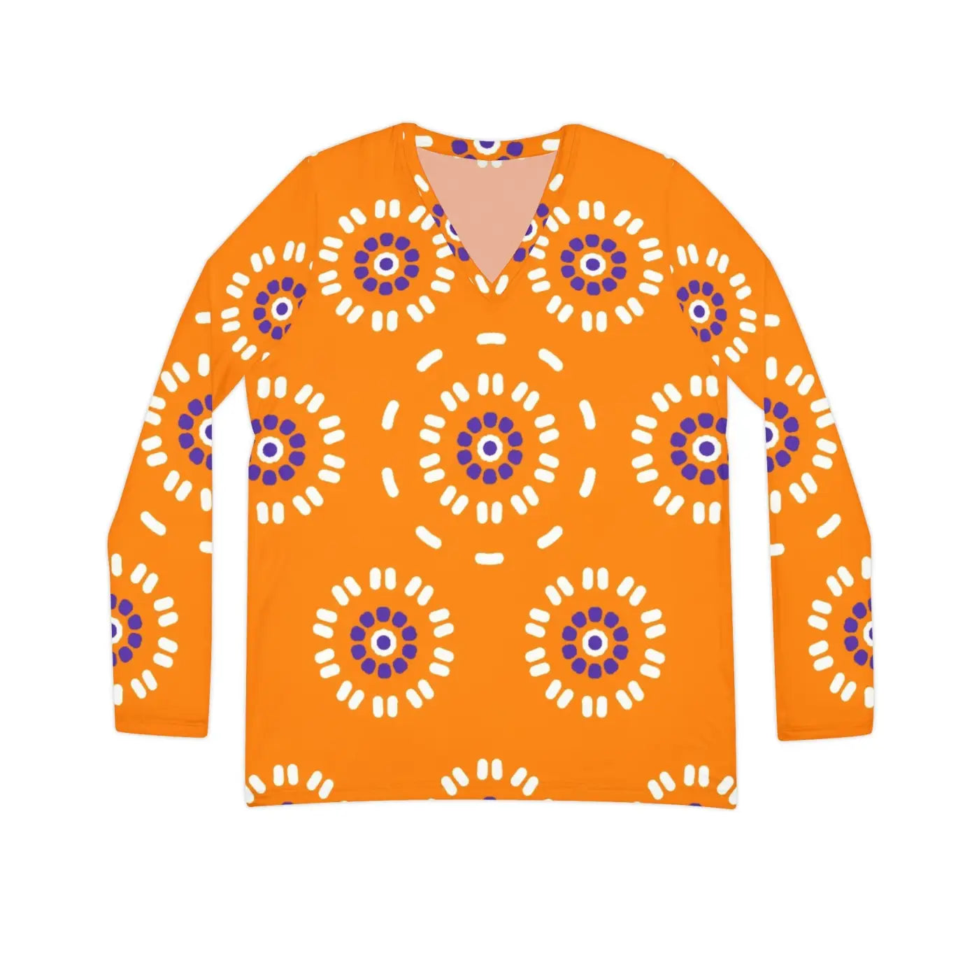 Orange Women's Tee - Floral Pattern V Neck Design - DipaliZ