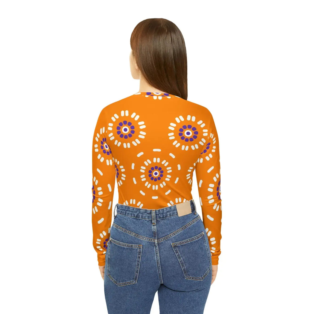 Orange Women's Tee - Floral Pattern V Neck Design - DipaliZ