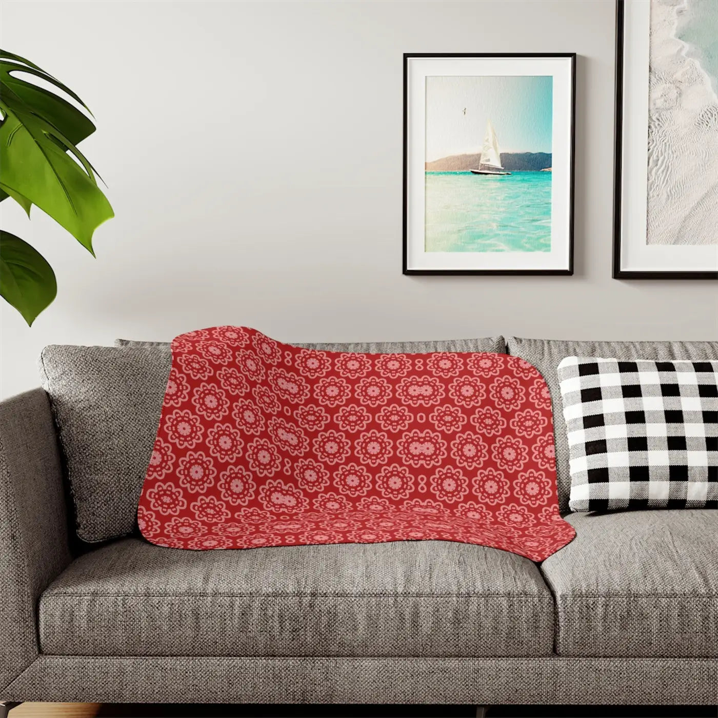 Sherpa Blanket - Pastel Red Floral Pattern - DipaliZ