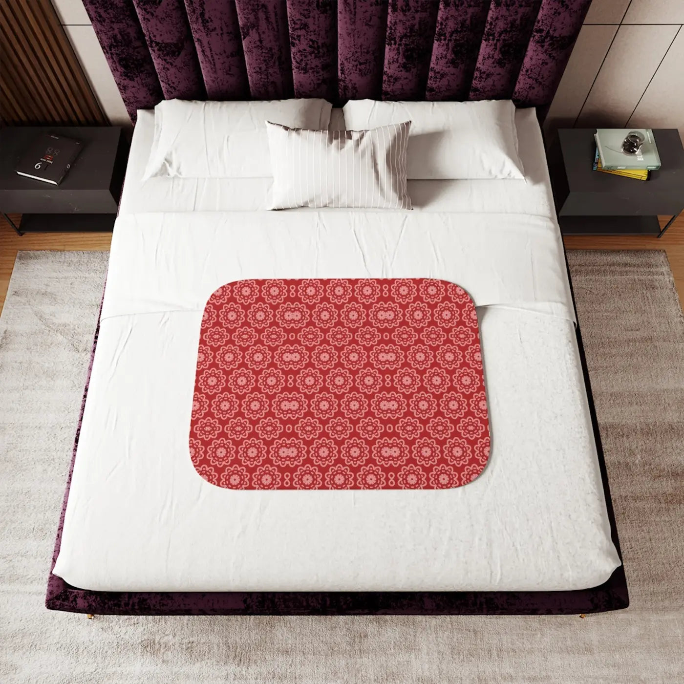 Sherpa Blanket - Pastel Red Floral Pattern - DipaliZ