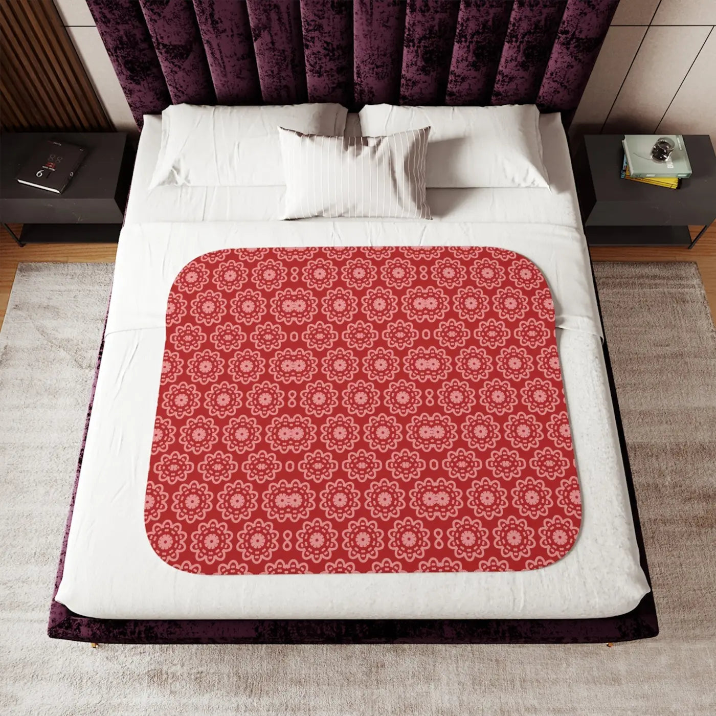 Sherpa Blanket - Pastel Red Floral Pattern - DipaliZ