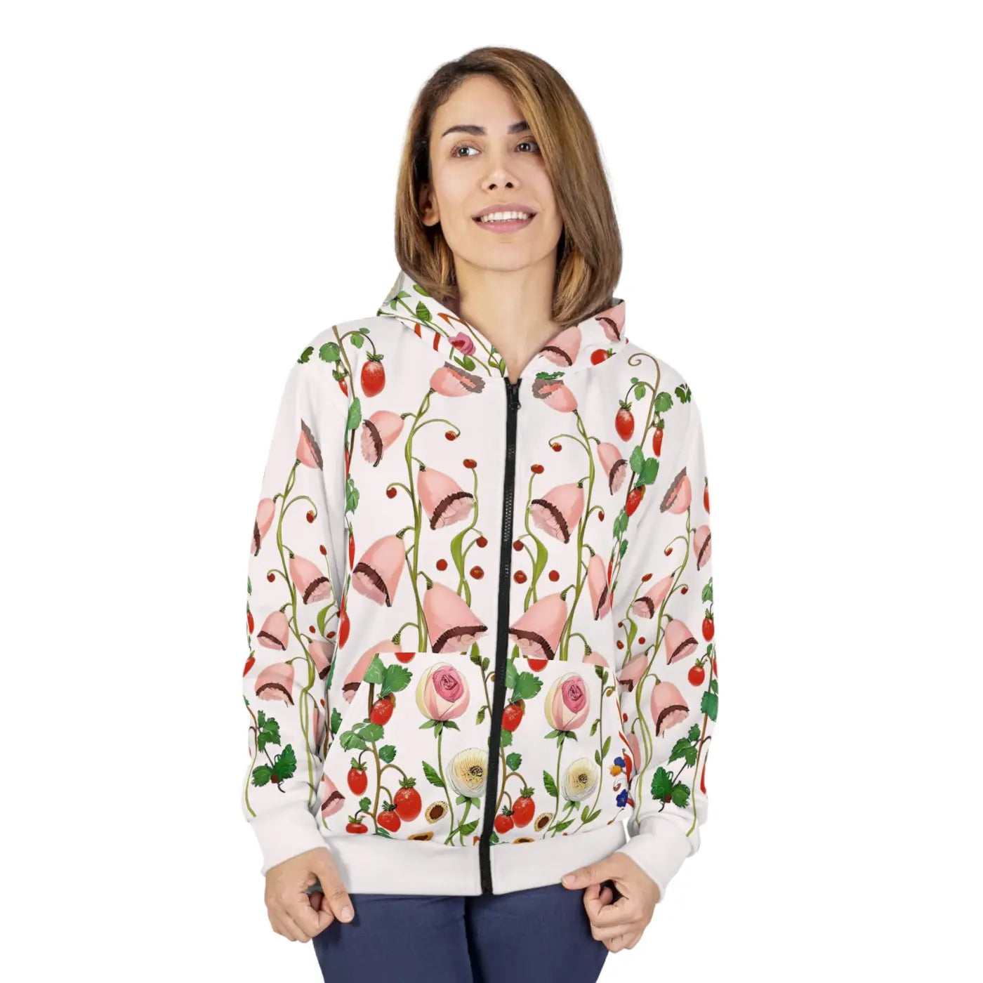 Zip Hoodie - Floral Pattern Polyester - DipaliZ