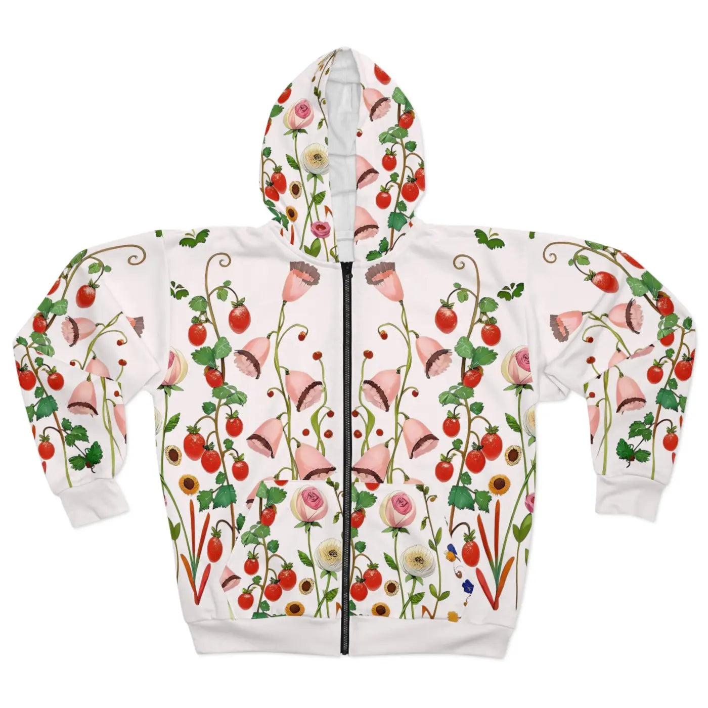 Zip Hoodie - Floral Pattern Polyester - DipaliZ