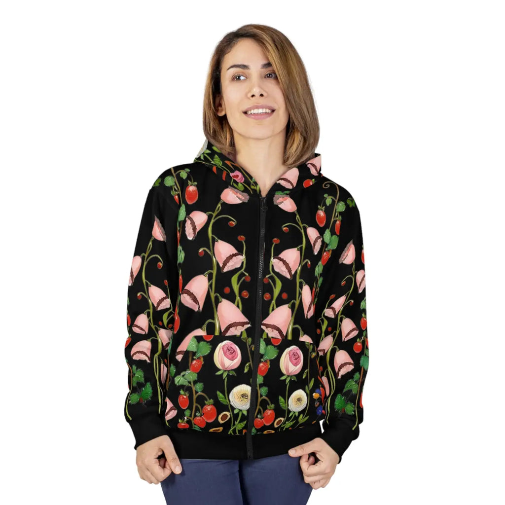 Floral Zip Hoodie - Vibrant Winter Statement Piece - DipaliZ