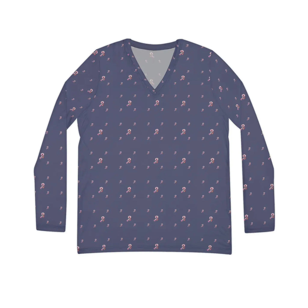 Long Sleeve Floral Pattern Women's V Neck Shirt - DipaliZ