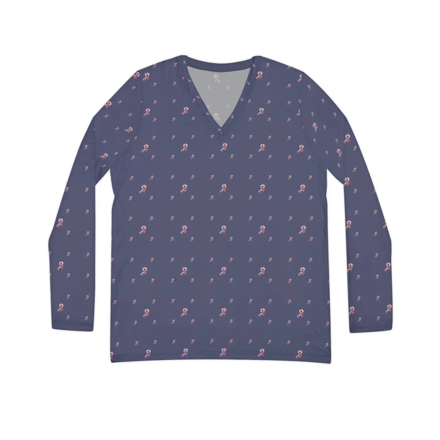 Long Sleeve Floral Pattern Women's V Neck Shirt - DipaliZ