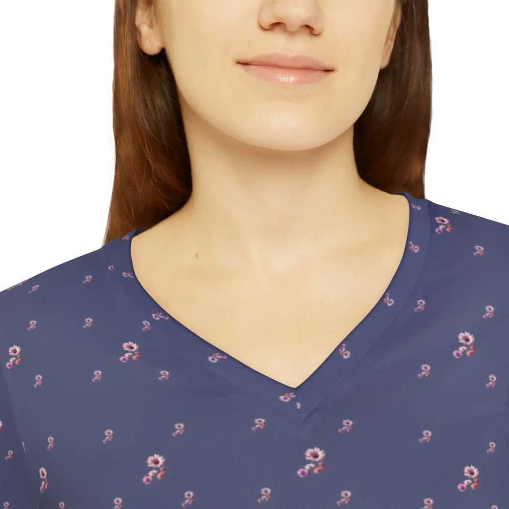 Long Sleeve Floral Pattern Women's V Neck Shirt - DipaliZ