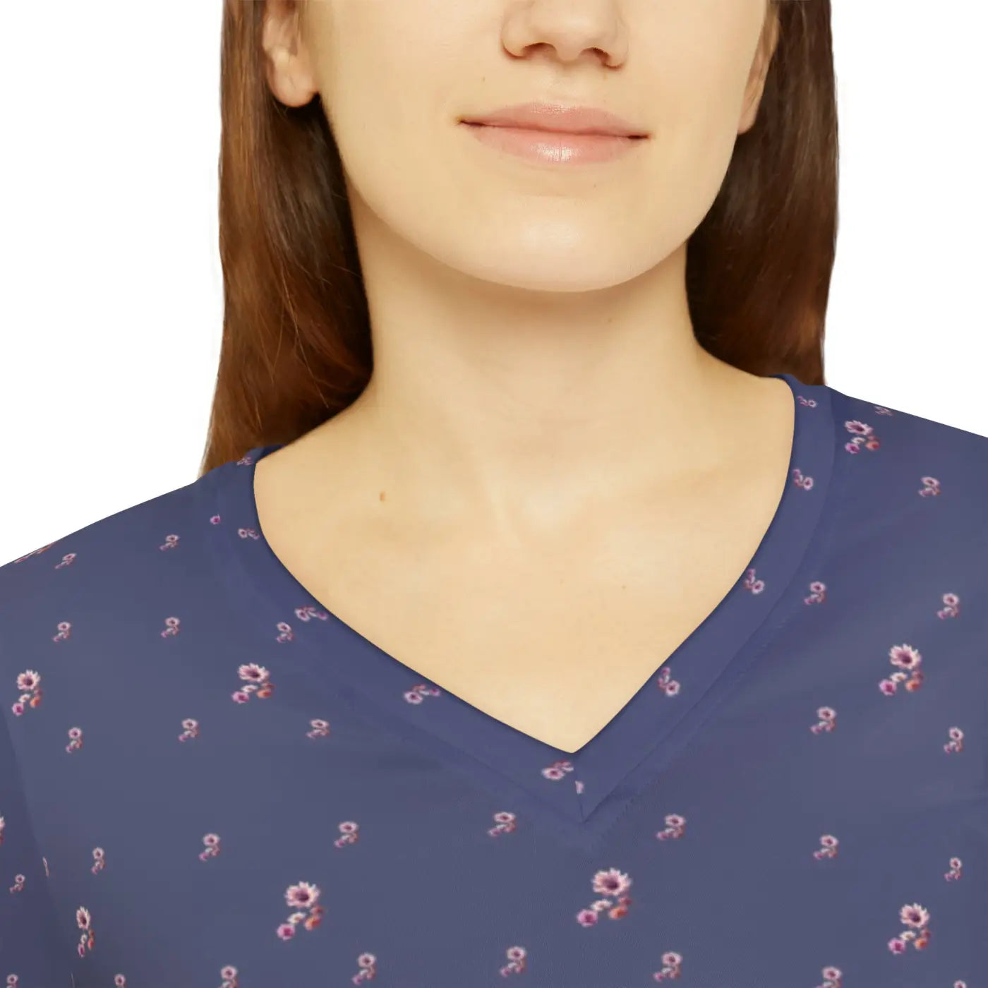 Long Sleeve Floral Pattern Women's V Neck Shirt - DipaliZ