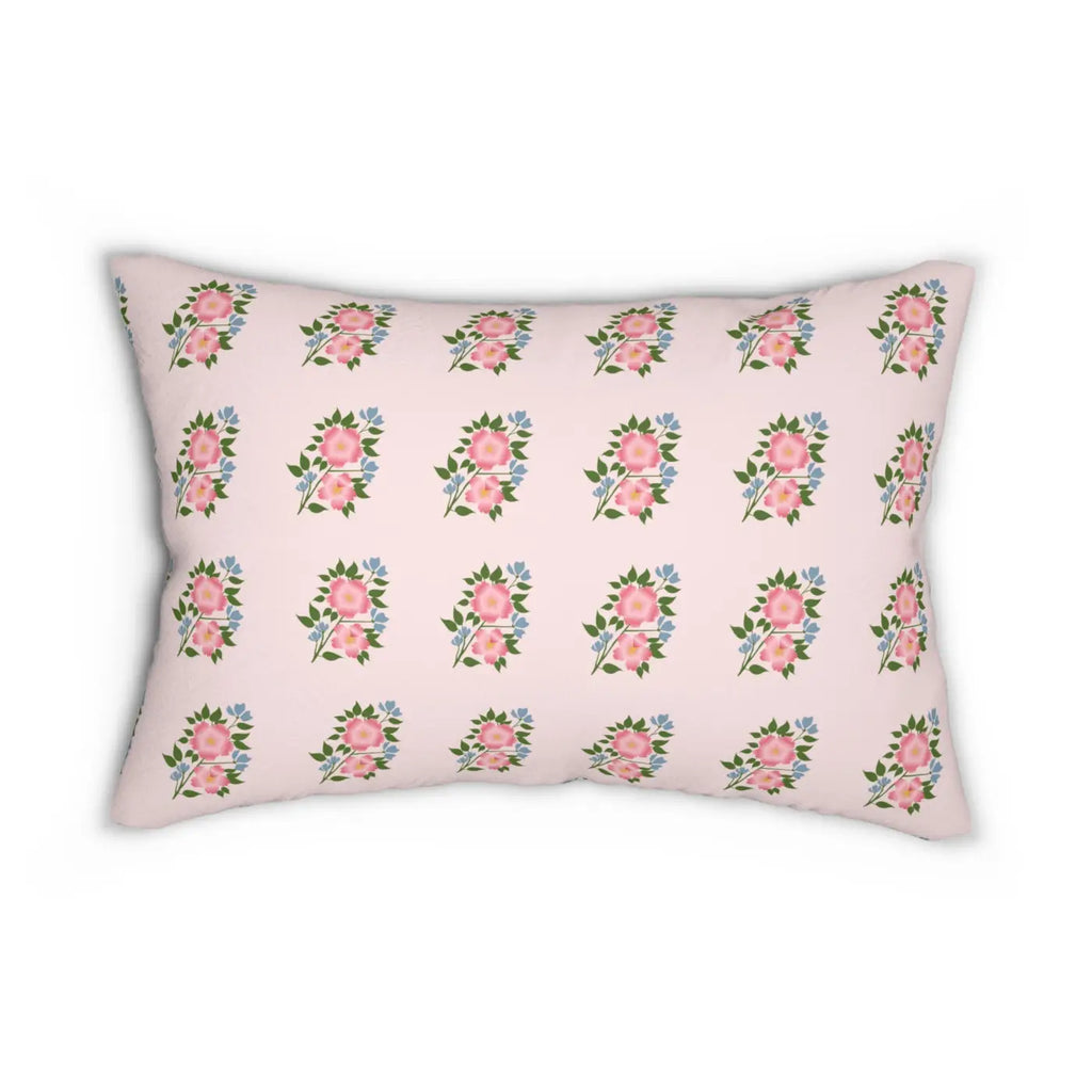 Floral Polyester Lumbar Pillow - Pink Spun Polyester - DipaliZ