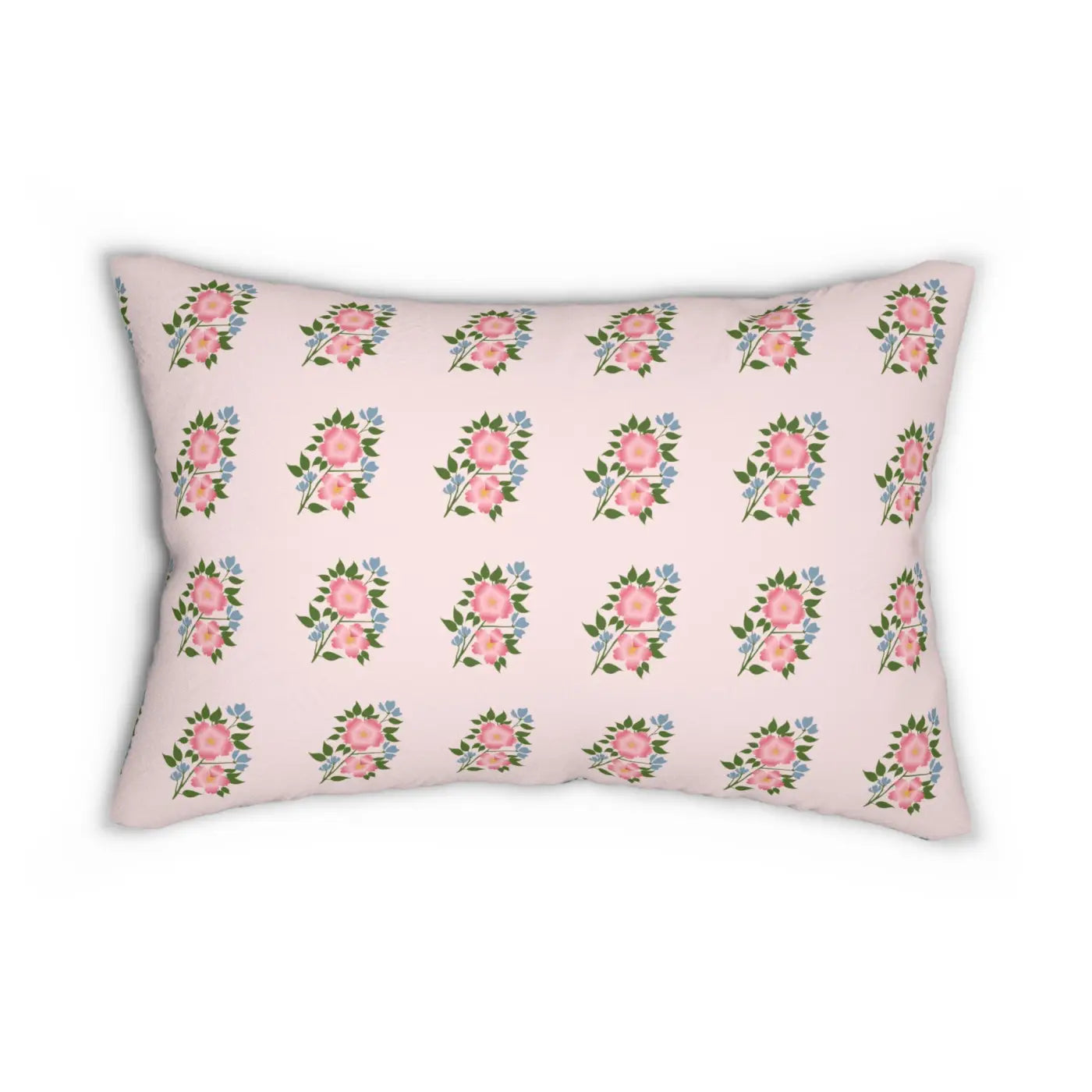 Floral Polyester Lumbar Pillow - Pink Spun Polyester - DipaliZ