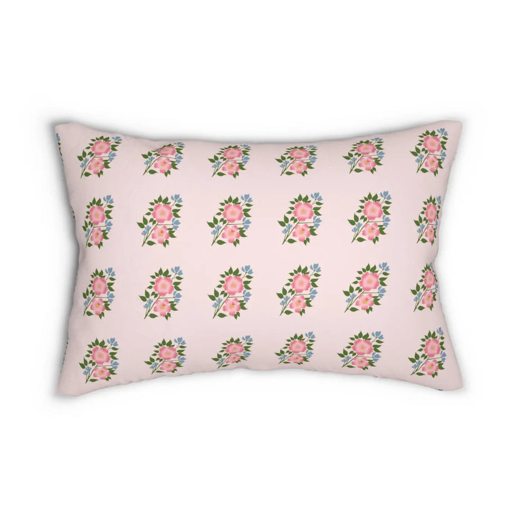 Floral Polyester Lumbar Pillow - Pink Spun Polyester - DipaliZ