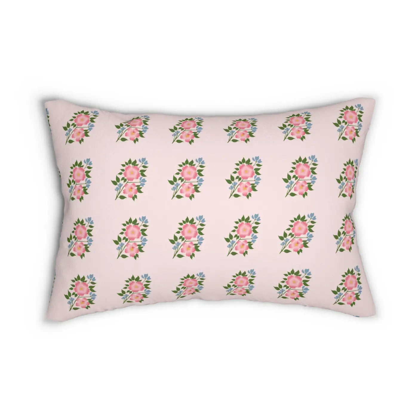 Floral Polyester Lumbar Pillow - Pink Spun Polyester - DipaliZ