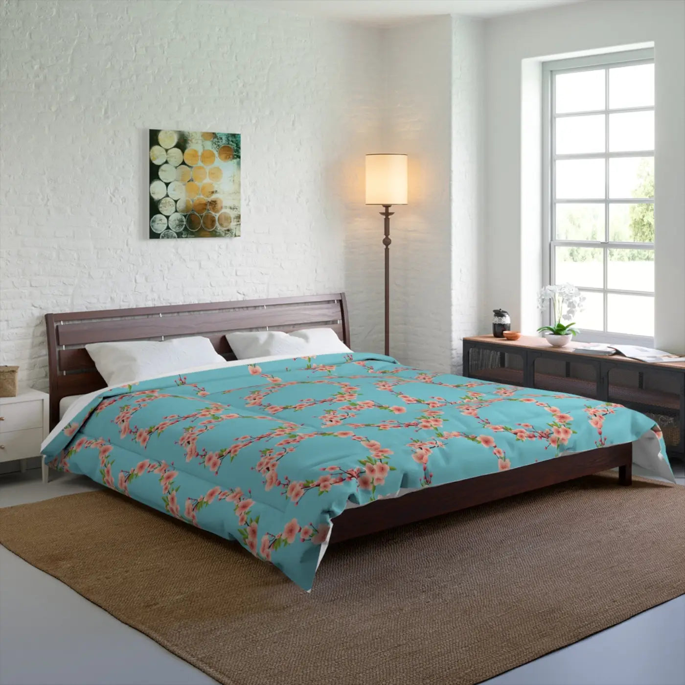 Floral Teal Comforter - Polyester Bedding Collection - DipaliZ