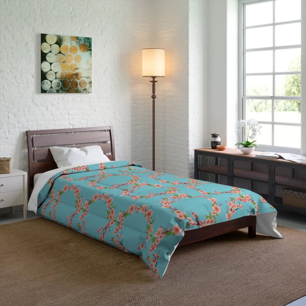 Floral Teal Comforter - Polyester Bedding Collection - DipaliZ