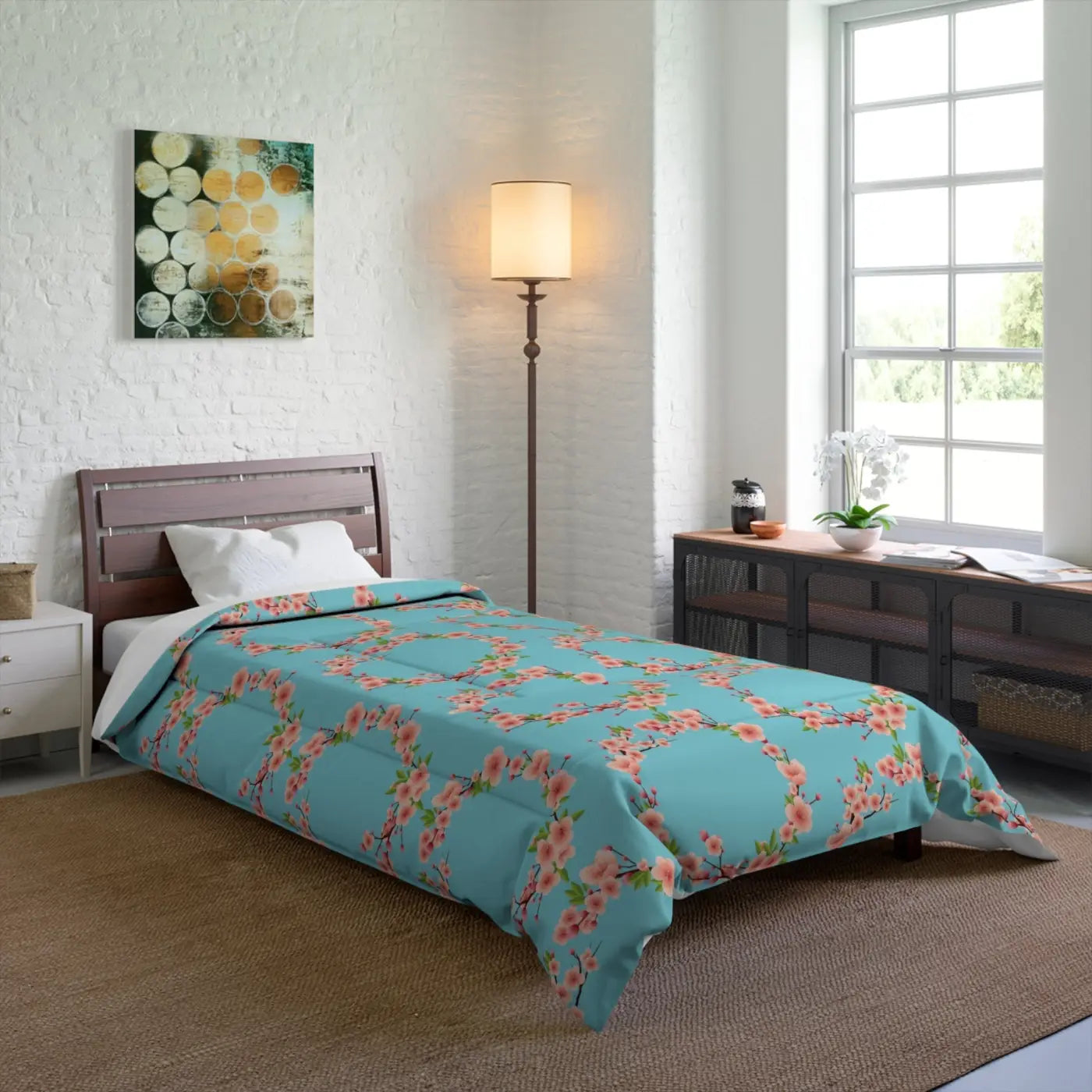 Floral Teal Comforter - Polyester Bedding Collection - DipaliZ
