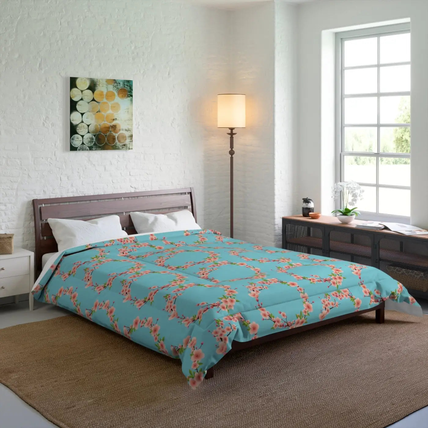 Floral Teal Comforter - Polyester Bedding Collection - DipaliZ