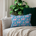 Floral Print on Blue Lumbar Pillow - Spun Polyester - DipaliZ