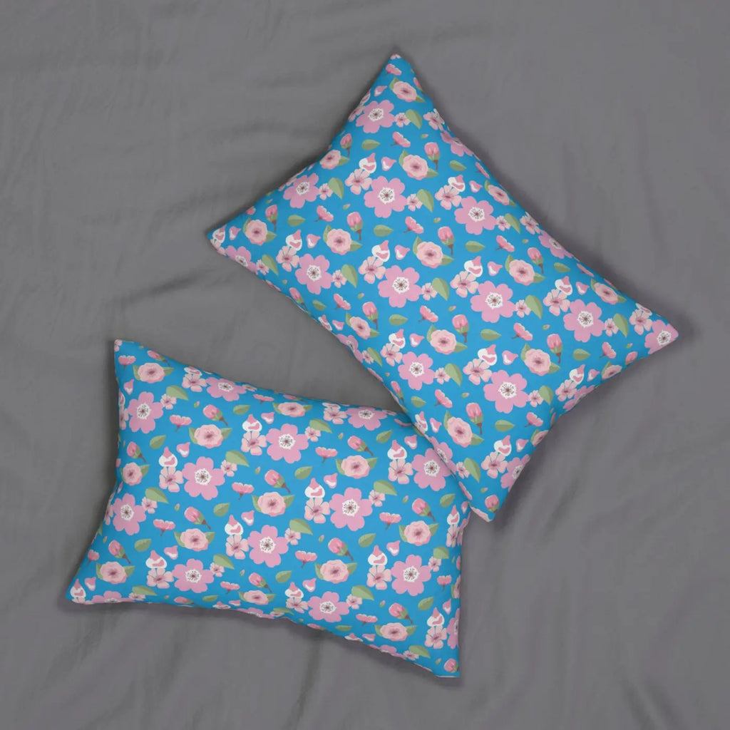 Floral Print on Blue Lumbar Pillow - Spun Polyester - DipaliZ