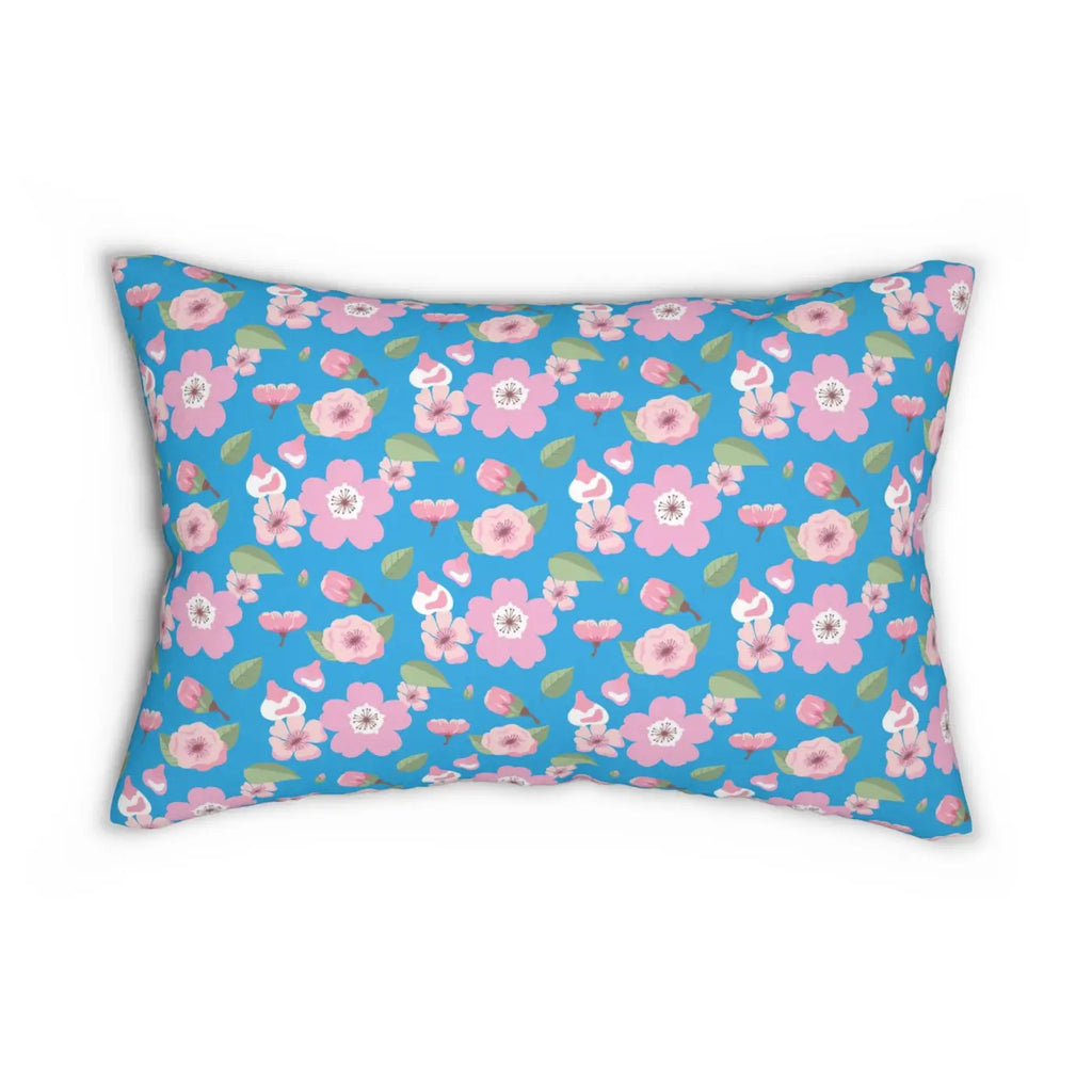 Floral Print on Blue Lumbar Pillow - Spun Polyester - DipaliZ