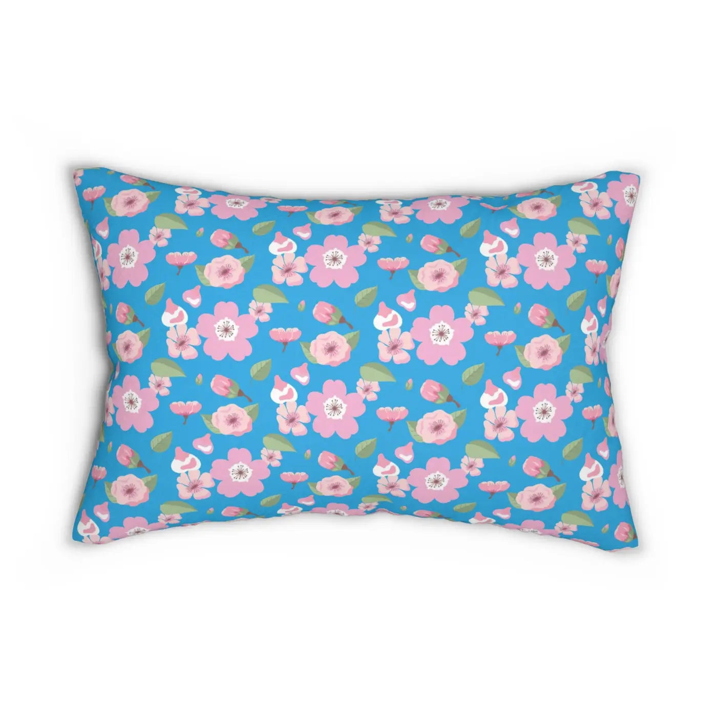 Floral Print on Blue Lumbar Pillow - Spun Polyester - DipaliZ