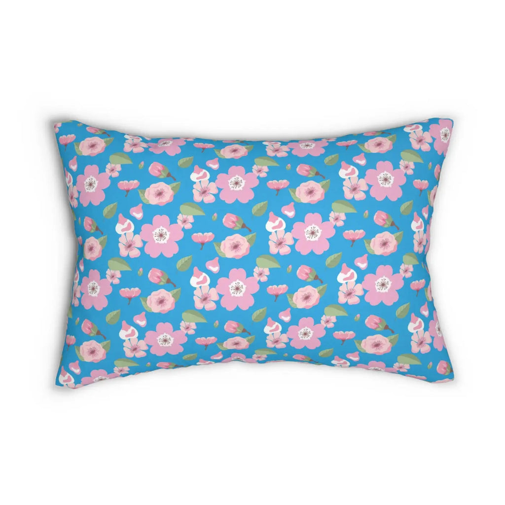 Floral Print on Blue Lumbar Pillow - Spun Polyester - DipaliZ