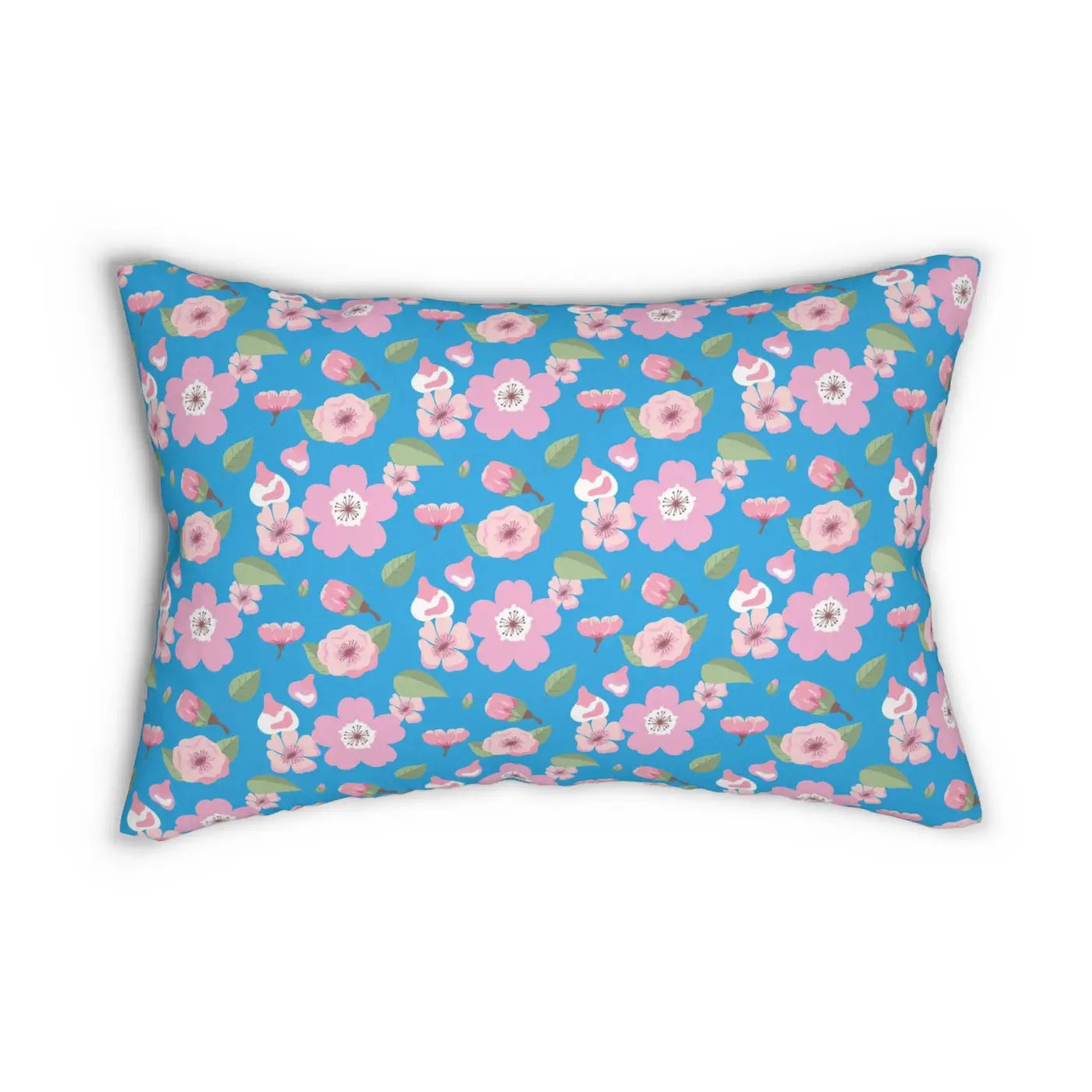 Floral Print on Blue Lumbar Pillow - Spun Polyester - DipaliZ