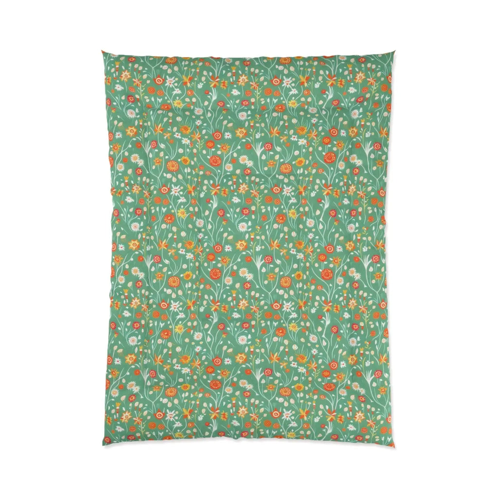 Green Comforter - Bold Floral Print Polyester - DipaliZ