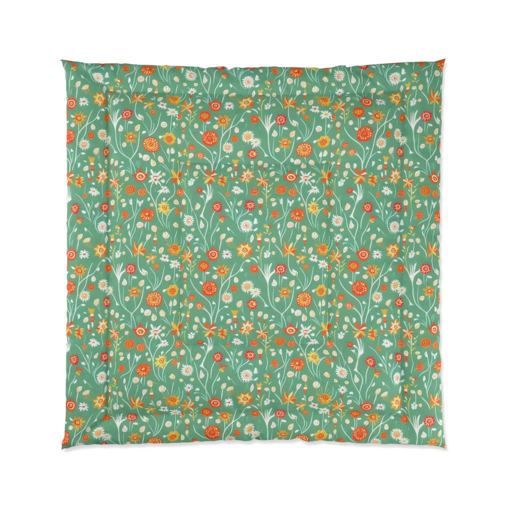 Green Comforter - Bold Floral Print Polyester - DipaliZ