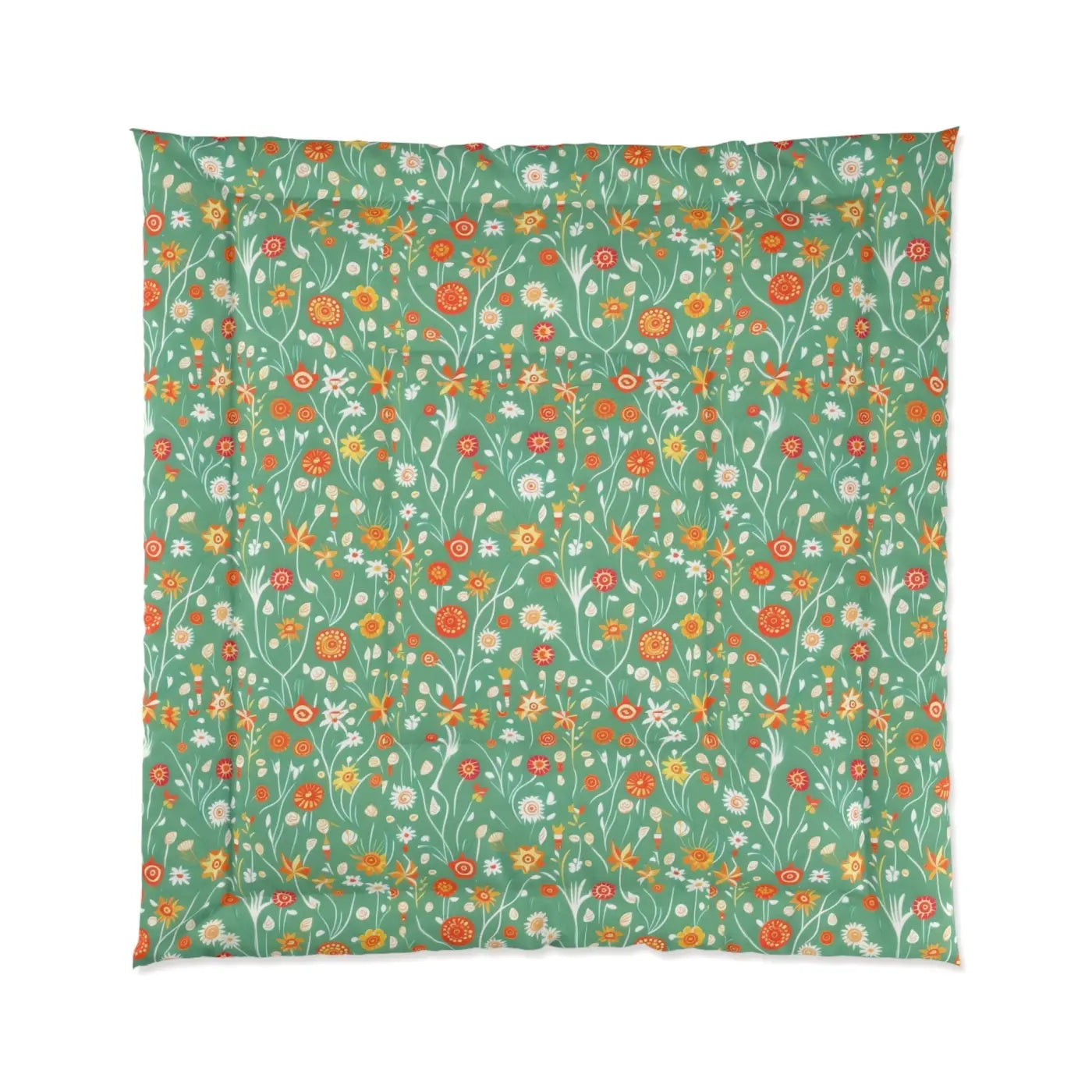 Green Comforter - Bold Floral Print Polyester - DipaliZ