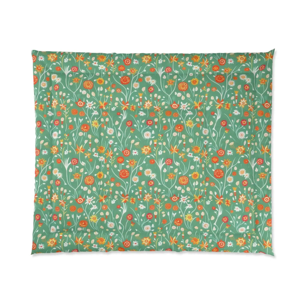 Green Comforter - Bold Floral Print Polyester - DipaliZ