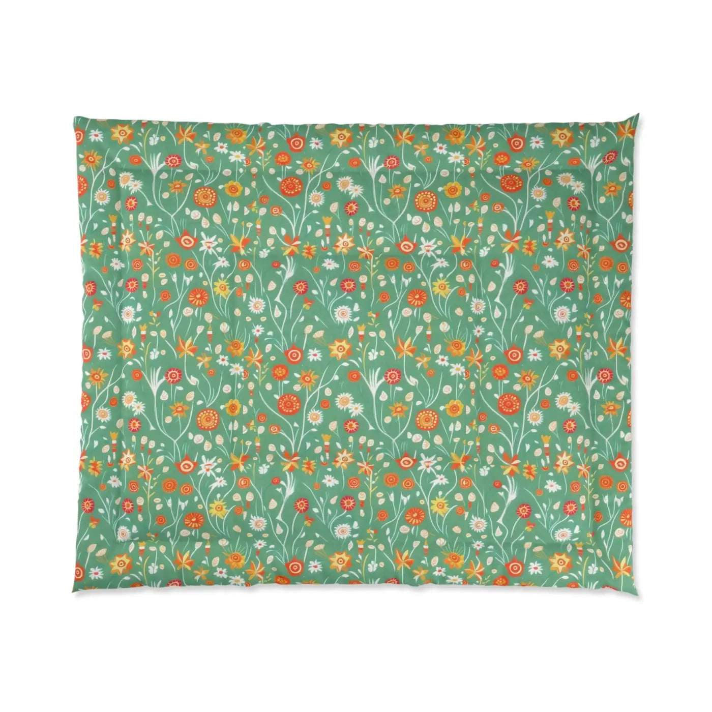 Green Comforter - Bold Floral Print Polyester - DipaliZ