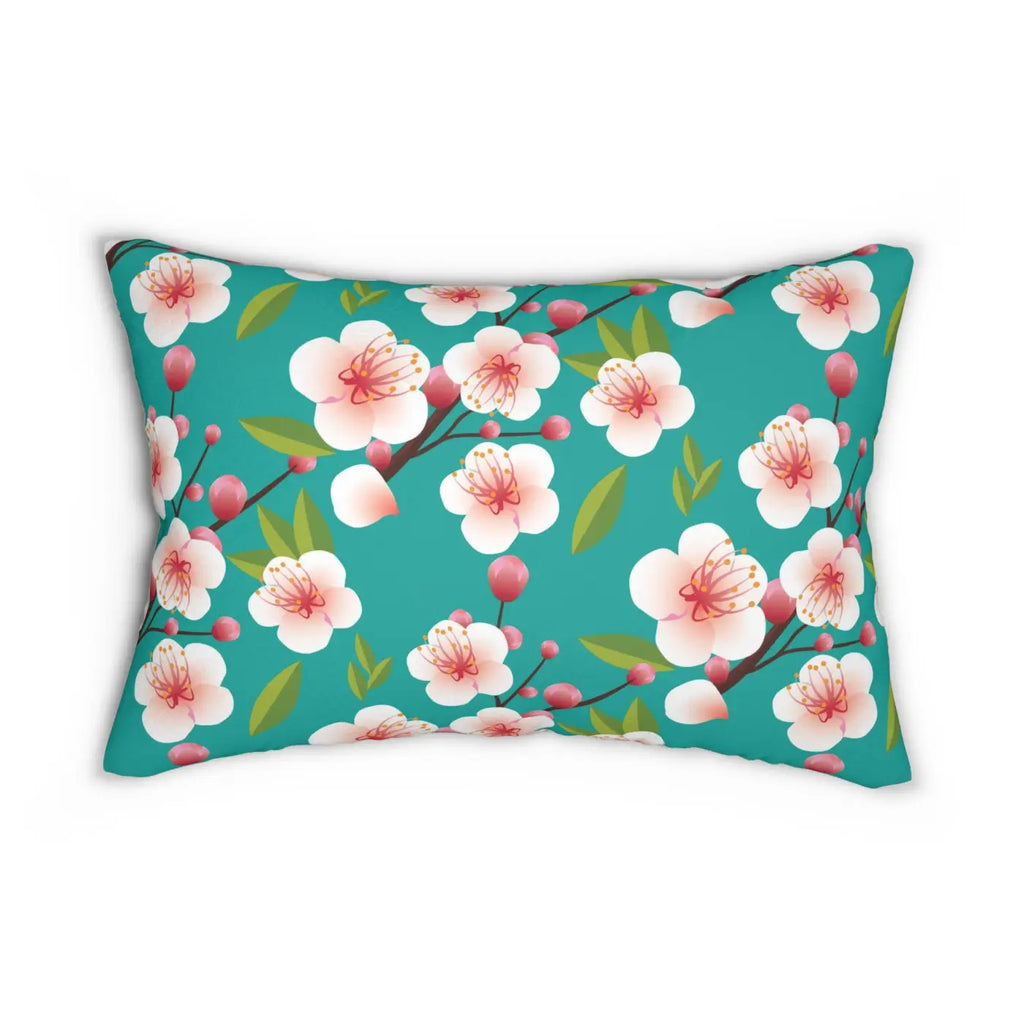 Cherry Blossom Spun Polyester Lumbar Pillow - Green Floral - DipaliZ