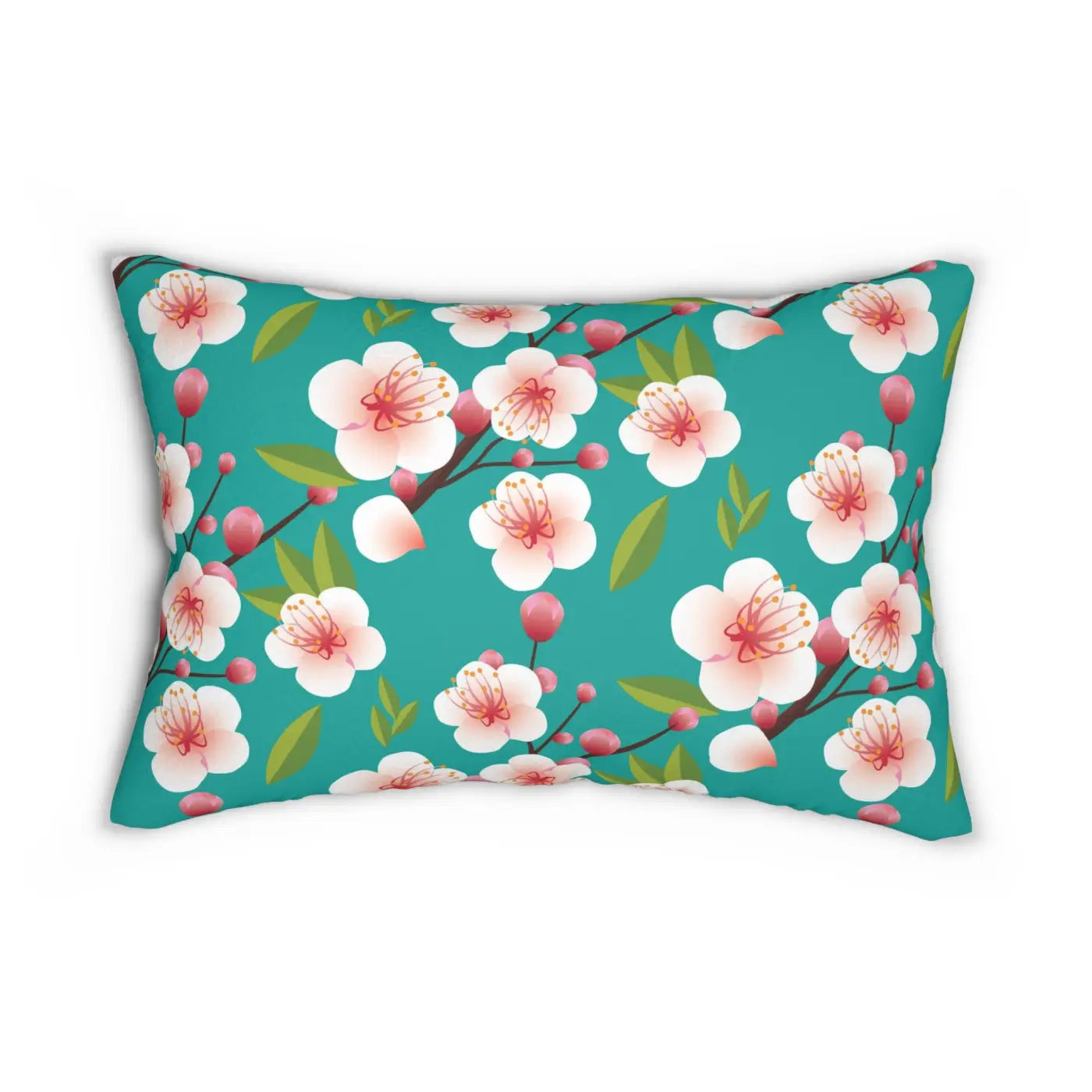 Cherry Blossom Spun Polyester Lumbar Pillow - Green Floral - DipaliZ