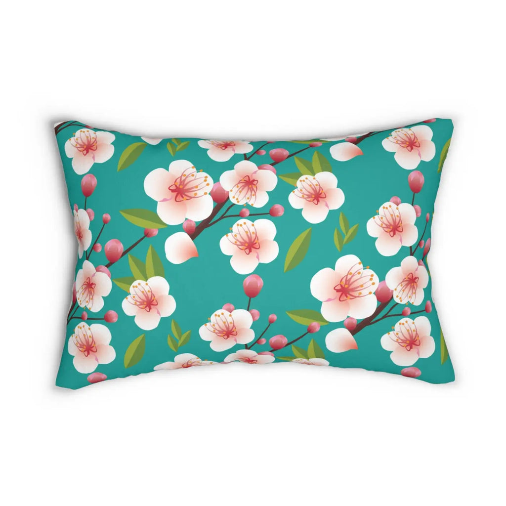 Cherry Blossom Spun Polyester Lumbar Pillow - Green Floral - DipaliZ